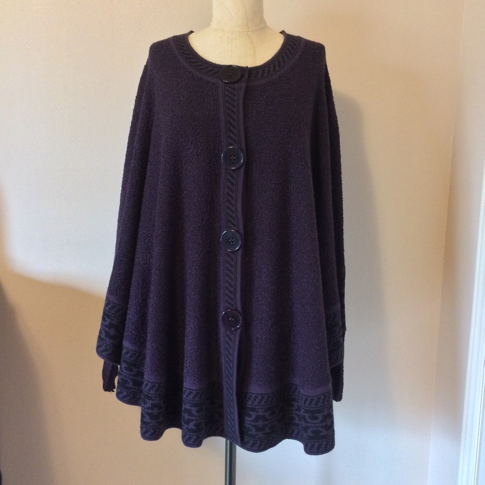 Purple Button Up Cape/Poncho with Sleeves One Size
